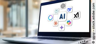 Das Bild zeigt eine Laptopbildschirm mit Logos verschiedener KI Anbieter