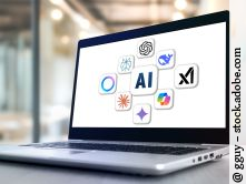 Das Bild zeigt eine Laptopbildschirm mit Logos verschiedener KI Anbieter